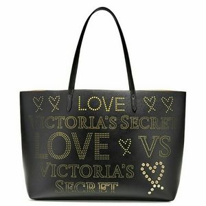 NWT Victoria's Secret Black Faux Leather Love Tote